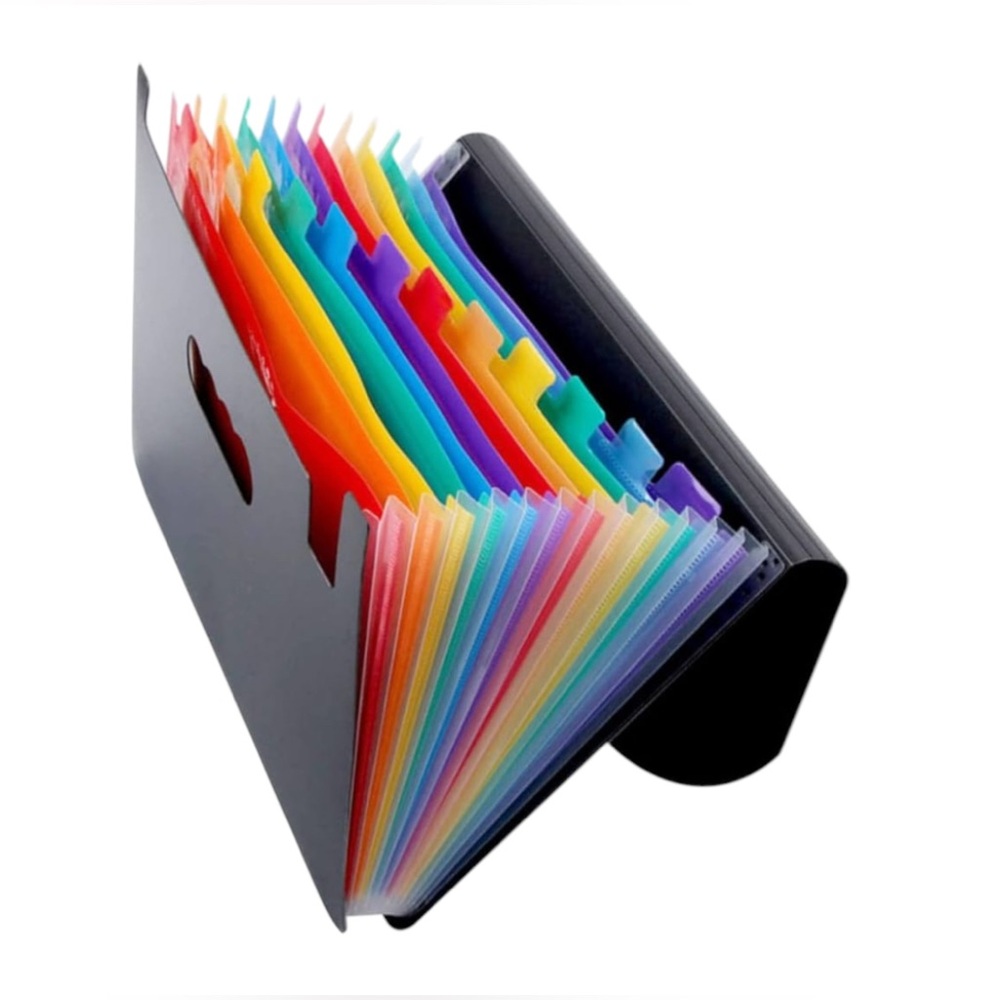 Portable Expanding 12-Pocket Black Accordion File Folder Document Organizer NWT
